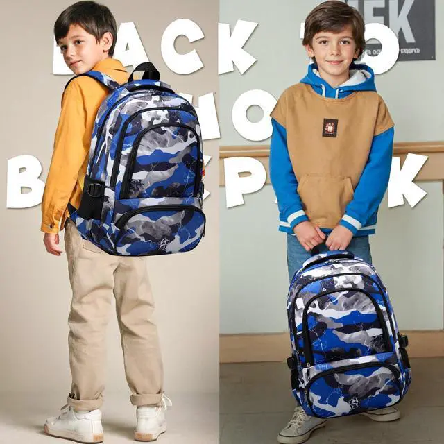 Alt view image 4 of 7 - Kids Backpack for Boys Elementary Book Bags Primary Middle School Bookbags for Childs Water Resistant Back to School Gifts Son Mochila Escolares para Niños Aged 8-10 17 Inch Camo Blue