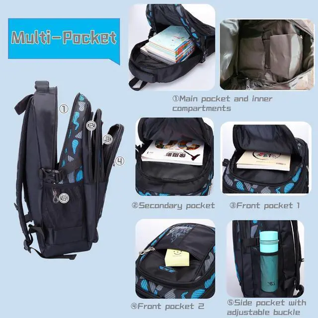 Alt view image 5 of 7 - Boys Backpack for Kids School Bag, Primary Middle School Backpack for Boys Bookbags