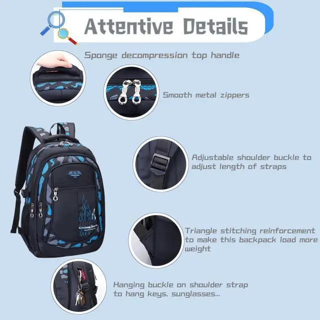 Alt view image 7 of 7 - Boys Backpack for Kids School Bag, Primary Middle School Backpack for Boys Bookbags