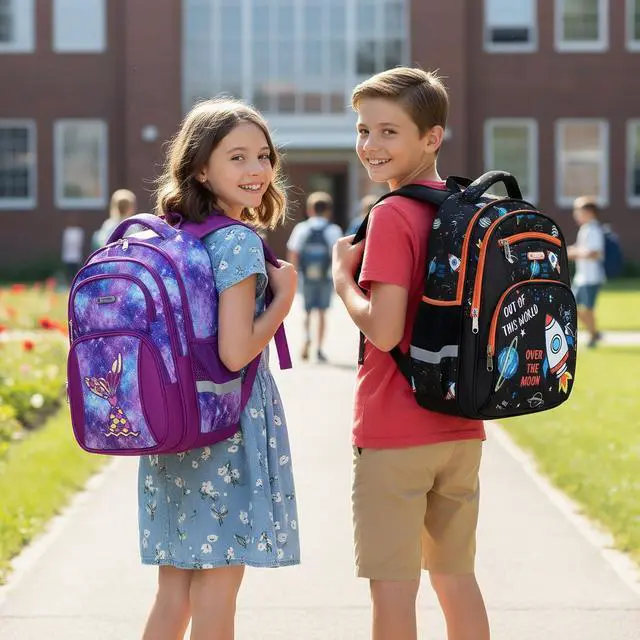 Alt view image 2 of 7 - Kids Backpack for School Boys 6-10Age,16in Elementary Space Prints Bookbag