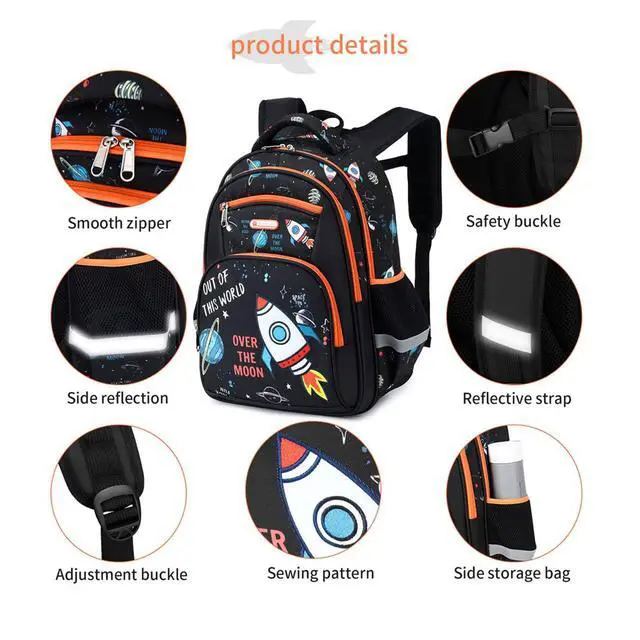 Alt view image 4 of 7 - Kids Backpack for School Boys 6-10Age,16in Elementary Space Prints Bookbag