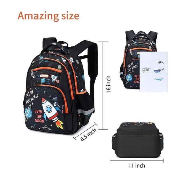 Alt view image 7 of 7 - Kids Backpack for School Boys 6-10Age,16in Elementary Space Prints Bookbag
