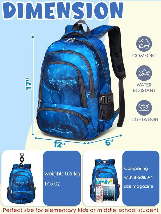 Alt view image 2 of 6 - Kids Backpack for Boys Bookbags for Elementary Primary Middle School Bags Book Bags for Teens Adolescentes for Childs Back to School Gifts Mochilas para Niños Aged 8-10 Star Blue