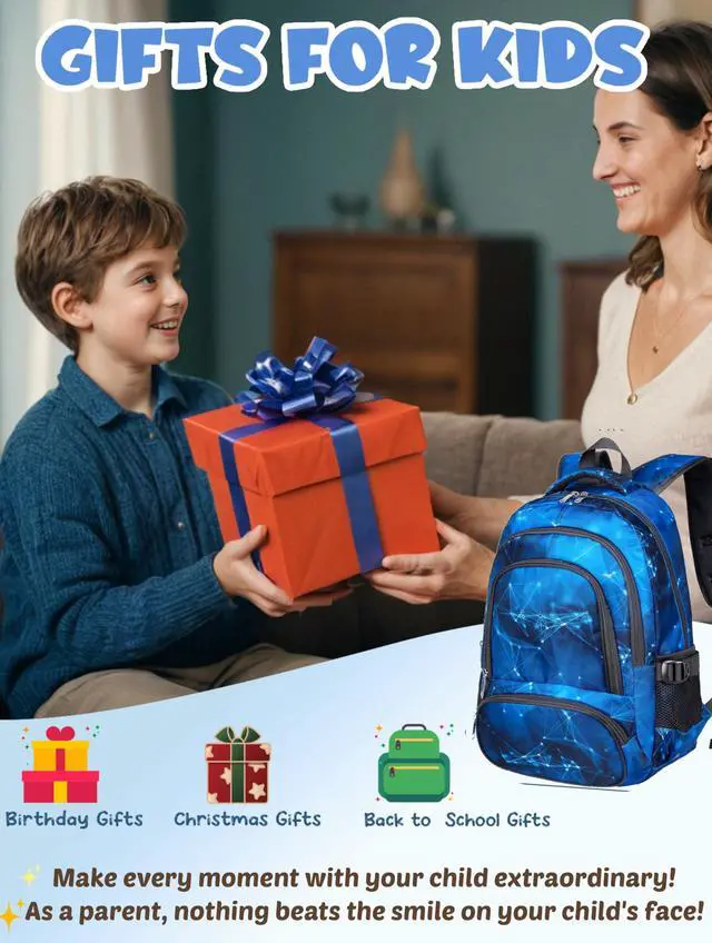Alt view image 3 of 6 - Kids Backpack for Boys Bookbags for Elementary Primary Middle School Bags Book Bags for Teens Adolescentes for Childs Back to School Gifts Mochilas para Niños Aged 8-10 Star Blue