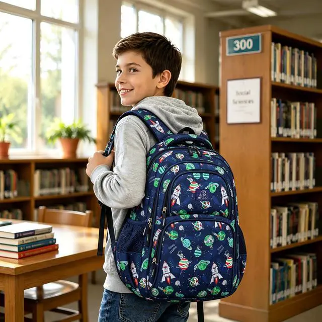 Alt view image 2 of 7 - Boys School Backpack Campus Astro Navy Bookbag for Elementary Middle School Ages 5-12, 17 inch Large Capacity 24L Kids Student Travel Bags
