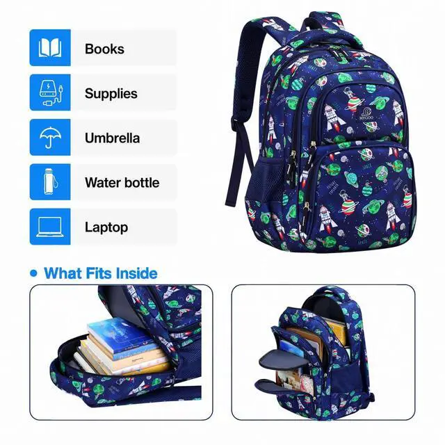 Alt view image 3 of 7 - Boys School Backpack Campus Astro Navy Bookbag for Elementary Middle School Ages 5-12, 17 inch Large Capacity 24L Kids Student Travel Bags