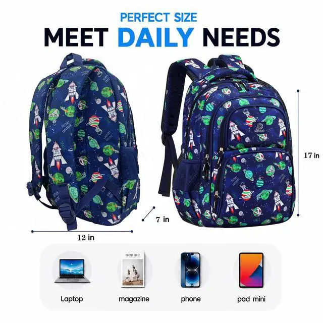 Alt view image 4 of 7 - Boys School Backpack Campus Astro Navy Bookbag for Elementary Middle School Ages 5-12, 17 inch Large Capacity 24L Kids Student Travel Bags