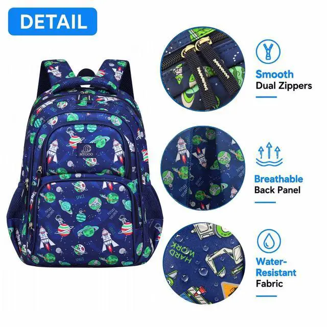 Alt view image 6 of 7 - Boys School Backpack Campus Astro Navy Bookbag for Elementary Middle School Ages 5-12, 17 inch Large Capacity 24L Kids Student Travel Bags