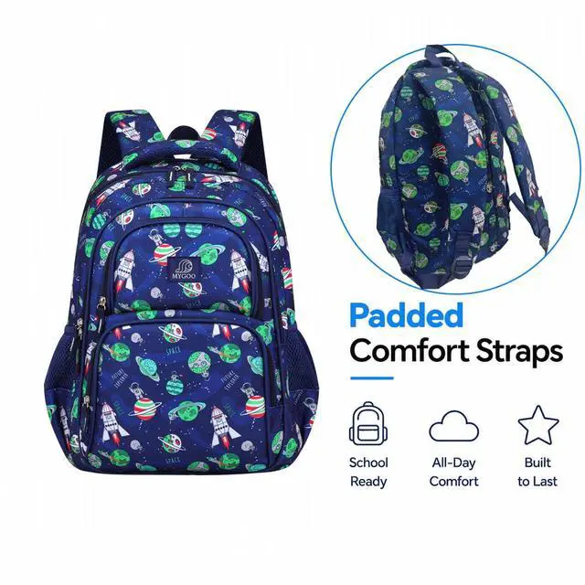 Alt view image 7 of 7 - Boys School Backpack Campus Astro Navy Bookbag for Elementary Middle School Ages 5-12, 17 inch Large Capacity 24L Kids Student Travel Bags