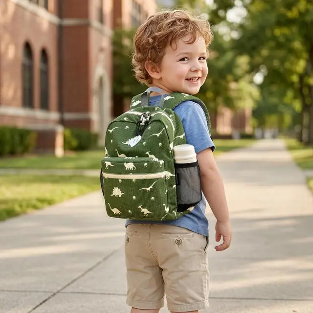 Alt view image 2 of 7 - Corduroy Toddler Backpack for Boys Girls 2-4, Kids Preschool Backpack for Kindergarten - Dinosaur
