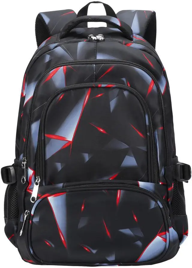 Main image of Kids Backpack for Boys Elementary Primary School Bags for Childs Black Bagpack Book Bag Back to School Gifts for Son Mochilas Escolares para Niños 17" Large Compartment Black/Red