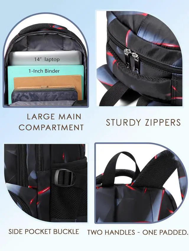 Alt view image 3 of 7 - Kids Backpack for Boys Elementary Primary School Bags for Childs Black Bagpack Book Bag Back to School Gifts for Son Mochilas Escolares para Niños 17" Large Compartment Black/Red
