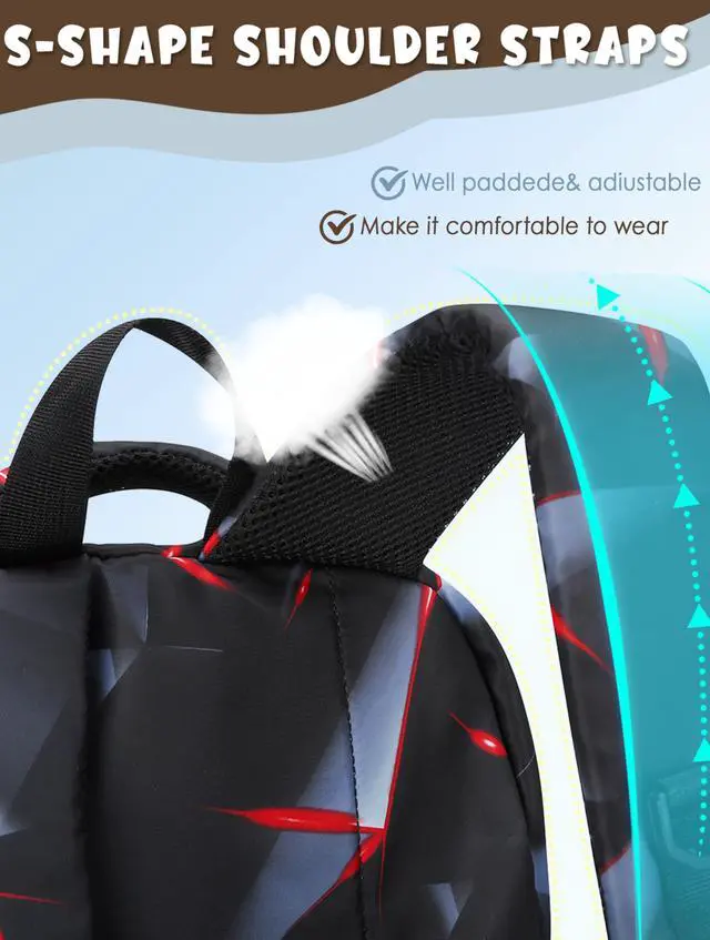 Alt view image 7 of 7 - Kids Backpack for Boys Elementary Primary School Bags for Childs Black Bagpack Book Bag Back to School Gifts for Son Mochilas Escolares para Niños 17" Large Compartment Black/Red
