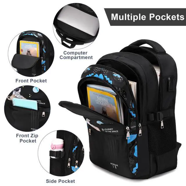 Alt view image 3 of 7 - Backpack for Boys - Boy Backpack Schoolbag for Boys Kids Children Teens Girls Elementary Middle School Bags, Waterproof Lightweight Kids Bookbag Backpacks Casual Daypack with Lunch Bag Set