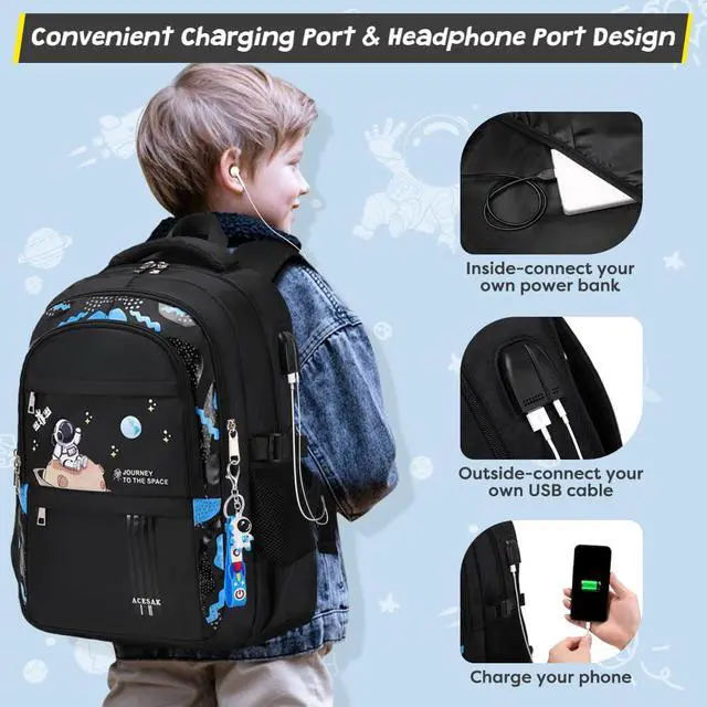 Alt view image 4 of 7 - Backpack for Boys - Boy Backpack Schoolbag for Boys Kids Children Teens Girls Elementary Middle School Bags, Waterproof Lightweight Kids Bookbag Backpacks Casual Daypack with Lunch Bag Set