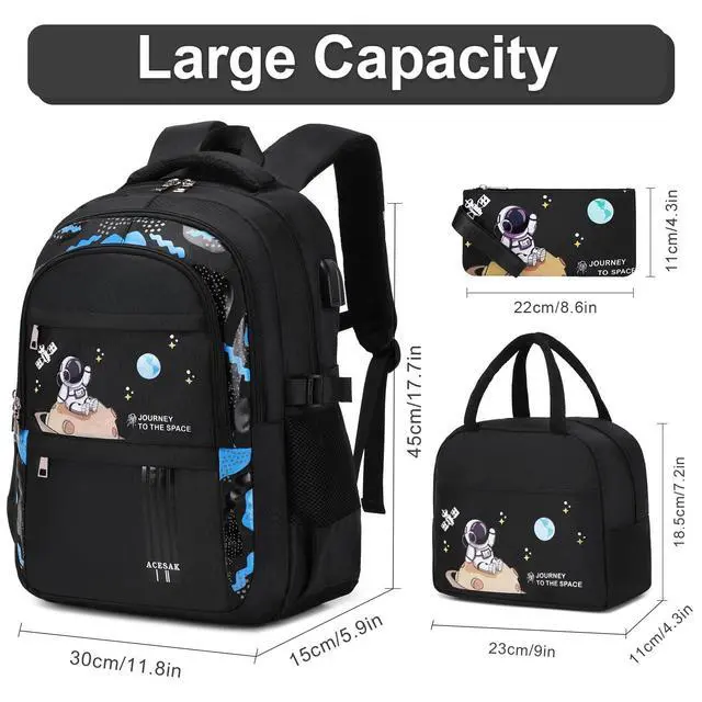 Alt view image 2 of 7 - Backpack for Boys - Boy Backpack Schoolbag for Boys Kids Children Teens Girls Elementary Middle School Bags, Waterproof Lightweight Kids Bookbag Backpacks Casual Daypack with Lunch Bag Set