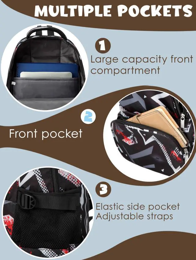 Alt view image 5 of 7 - Kids Backpacks for Boys Girls 17 Inch Elementary Primary Middle School Bookbags with Laptop Compartment Back to School Bags for Childs Age 6-8 Mochilas Escolares para Niños Niñas Dark Black