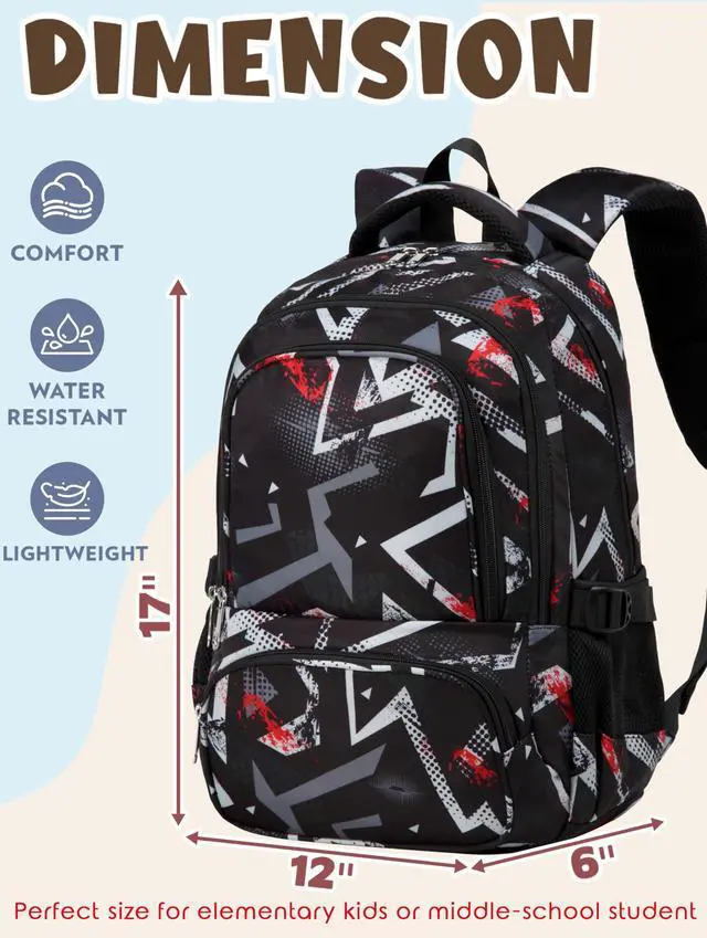 Alt view image 2 of 7 - Kids Backpacks for Boys Girls 17 Inch Elementary Primary Middle School Bookbags with Laptop Compartment Back to School Bags for Childs Age 6-8 Mochilas Escolares para Niños Niñas Dark Black