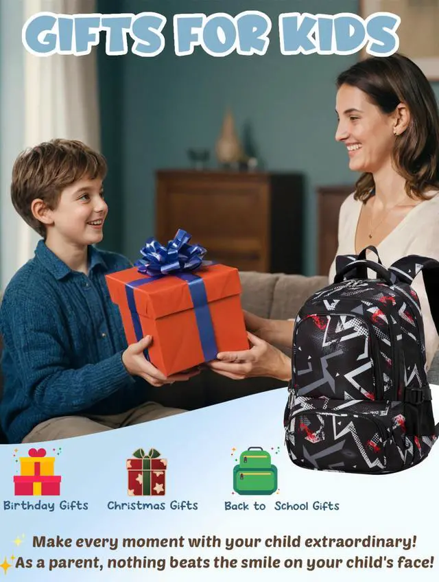 Alt view image 4 of 7 - Kids Backpacks for Boys Girls 17 Inch Elementary Primary Middle School Bookbags with Laptop Compartment Back to School Bags for Childs Age 6-8 Mochilas Escolares para Niños Niñas Dark Black