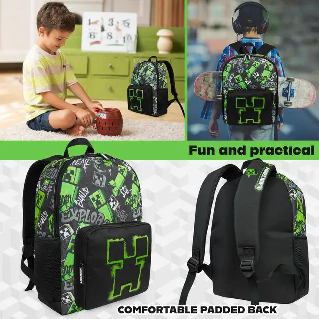 Alt view image 2 of 6 - Backpacks for Kids Creeper Boy Bag with Zipped Pockets Adjustable Straps Kids Bag for Gaming Travel and School Backpack Boy Gifts (Black, 15.74x11.41x6.69inch)