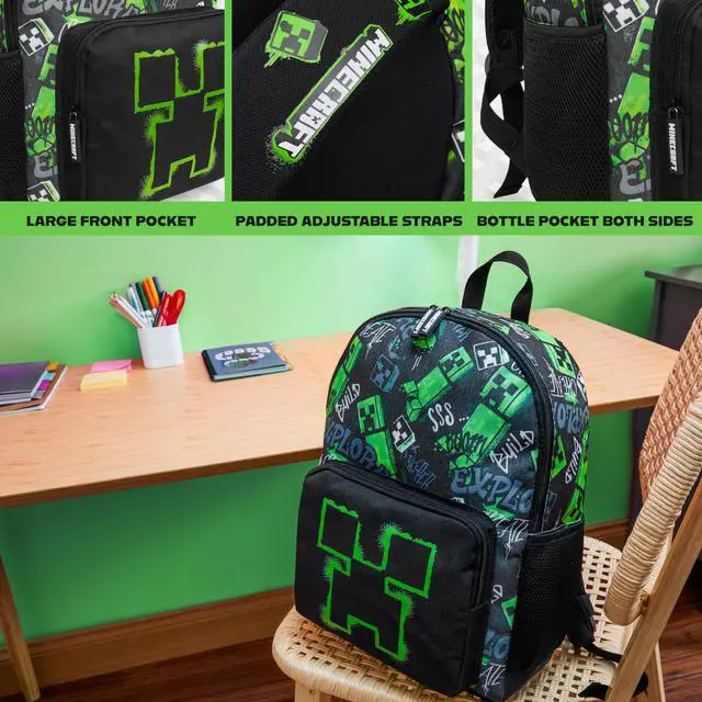 Alt view image 4 of 6 - Backpacks for Kids Creeper Boy Bag with Zipped Pockets Adjustable Straps Kids Bag for Gaming Travel and School Backpack Boy Gifts (Black, 15.74x11.41x6.69inch)