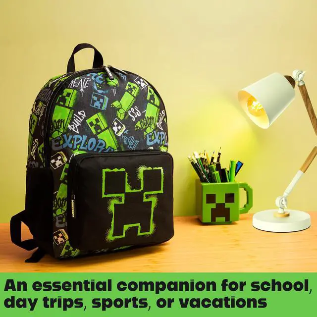 Alt view image 5 of 6 - Backpacks for Kids Creeper Boy Bag with Zipped Pockets Adjustable Straps Kids Bag for Gaming Travel and School Backpack Boy Gifts (Black, 15.74x11.41x6.69inch)