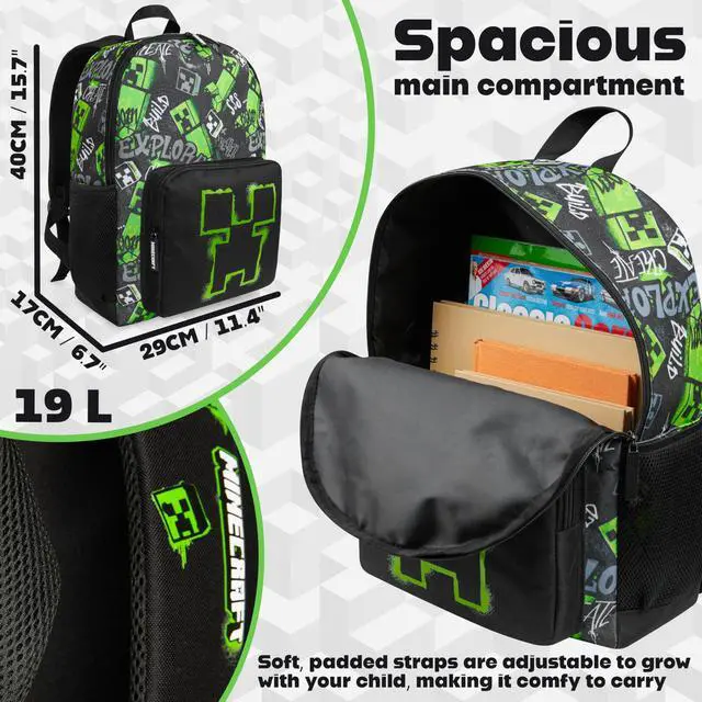 Alt view image 6 of 6 - Backpacks for Kids Creeper Boy Bag with Zipped Pockets Adjustable Straps Kids Bag for Gaming Travel and School Backpack Boy Gifts (Black, 15.74x11.41x6.69inch)