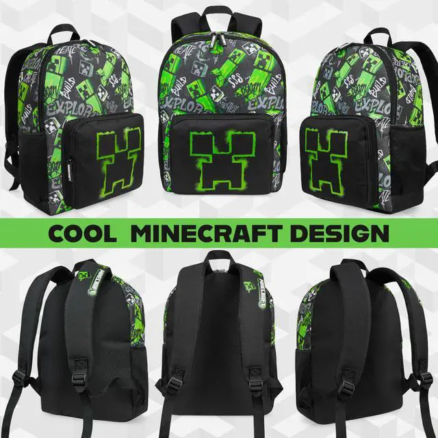 Alt view image 3 of 6 - Backpacks for Kids Creeper Boy Bag with Zipped Pockets Adjustable Straps Kids Bag for Gaming Travel and School Backpack Boy Gifts (Black, 15.74x11.41x6.69inch)