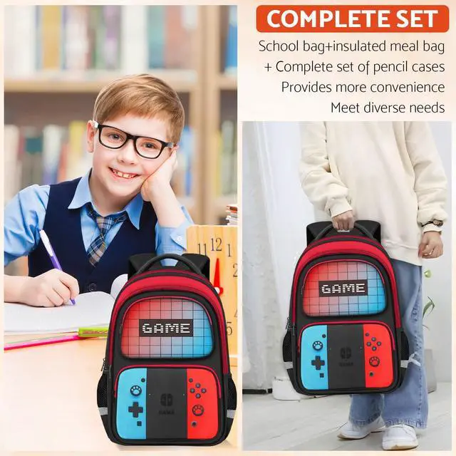 Alt view image 6 of 7 - School Backpack for Boys - HFHTDC Gamer Boys Backpack for Kids Children Teens Elementary Middle School - Students Bookbag Ages 6-18,17 Video Game Bookbag Travel Back Pack