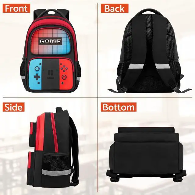 Alt view image 5 of 7 - School Backpack for Boys - HFHTDC Gamer Boys Backpack for Kids Children Teens Elementary Middle School - Students Bookbag Ages 6-18,17 Video Game Bookbag Travel Back Pack