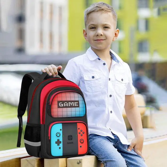 Alt view image 7 of 7 - School Backpack for Boys - HFHTDC Gamer Boys Backpack for Kids Children Teens Elementary Middle School - Students Bookbag Ages 6-18,17 Video Game Bookbag Travel Back Pack