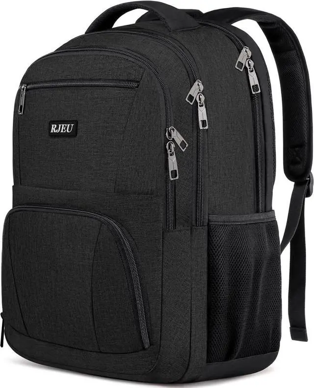 Main image of School Backpack for Teen Boys, 15.6 Inch Black Backpack with Laptop Padding
