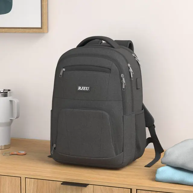 Alt view image 2 of 7 - School Backpack for Teen Boys, 15.6 Inch Black Backpack with Laptop Padding