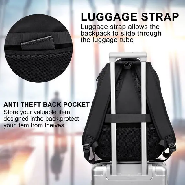 Alt view image 7 of 7 - School Backpack for Teen Boys, 15.6 Inch Black Backpack with Laptop Padding