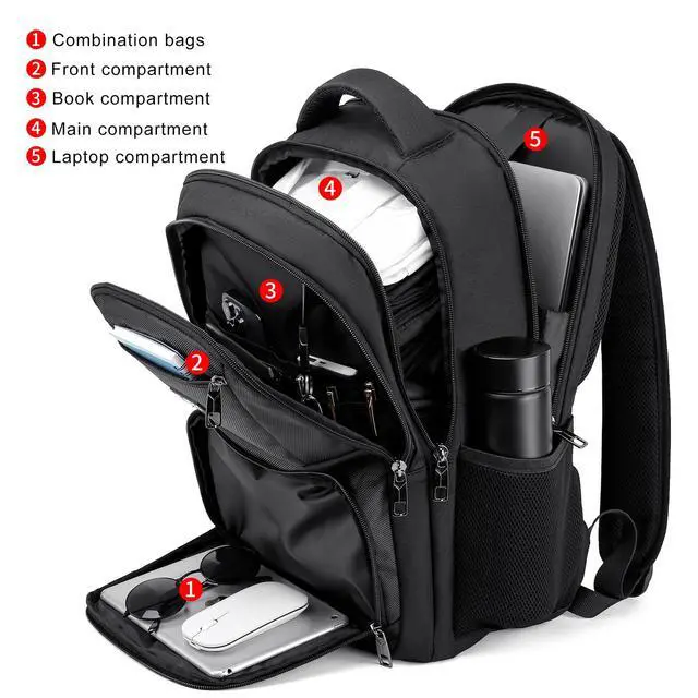 Alt view image 4 of 7 - School Backpack for Teen Boys, 15.6 Inch Black Backpack with Laptop Padding