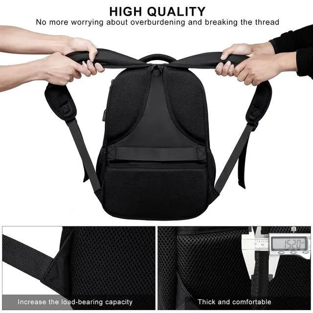 Alt view image 6 of 7 - School Backpack for Teen Boys, 15.6 Inch Black Backpack with Laptop Padding