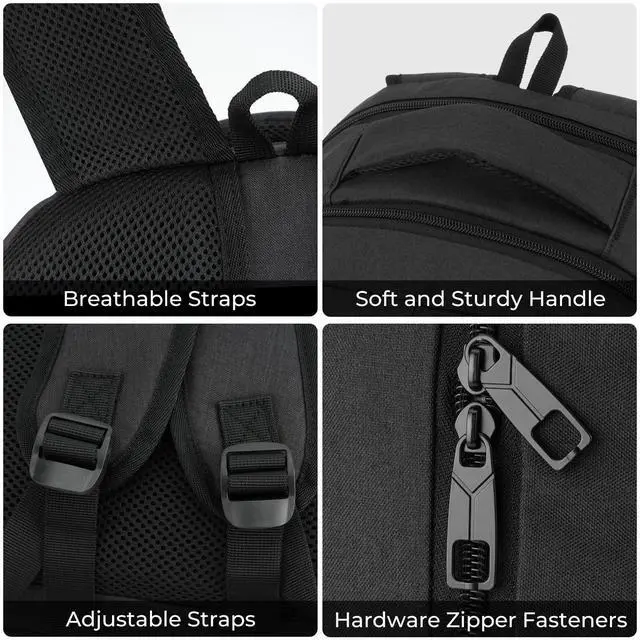 Alt view image 3 of 7 - Backpack for Men and Women, School Backpacks for Teen Boys Girls, Water Resistant Sturdy Anti Theft Travel Laptop Backpack, Black Student Bookbag Fits 15.6 Inch Laptop, Gifts