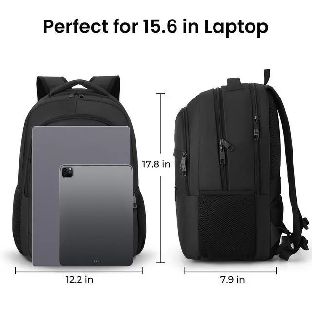 Alt view image 5 of 7 - Backpack for Men and Women, School Backpacks for Teen Boys Girls, Water Resistant Sturdy Anti Theft Travel Laptop Backpack, Black Student Bookbag Fits 15.6 Inch Laptop, Gifts