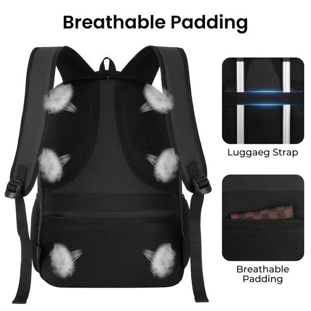 Alt view image 6 of 7 - Backpack for Men and Women, School Backpacks for Teen Boys Girls, Water Resistant Sturdy Anti Theft Travel Laptop Backpack, Black Student Bookbag Fits 15.6 Inch Laptop, Gifts