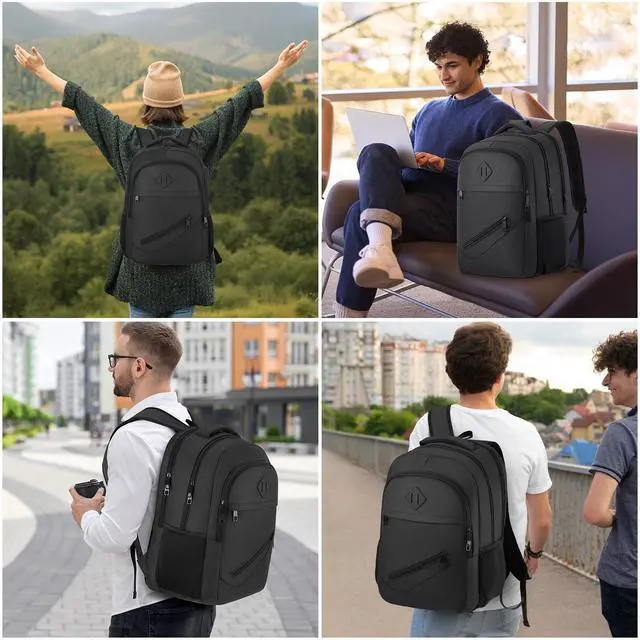 Alt view image 7 of 7 - Backpack for Men and Women, School Backpacks for Teen Boys Girls, Water Resistant Sturdy Anti Theft Travel Laptop Backpack, Black Student Bookbag Fits 15.6 Inch Laptop, Gifts