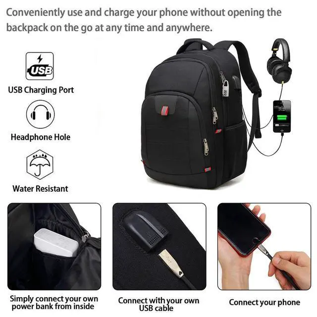 Alt view image 3 of 6 - Laptop Backpack for Men, 17.3inch Large Business Travel Backpack