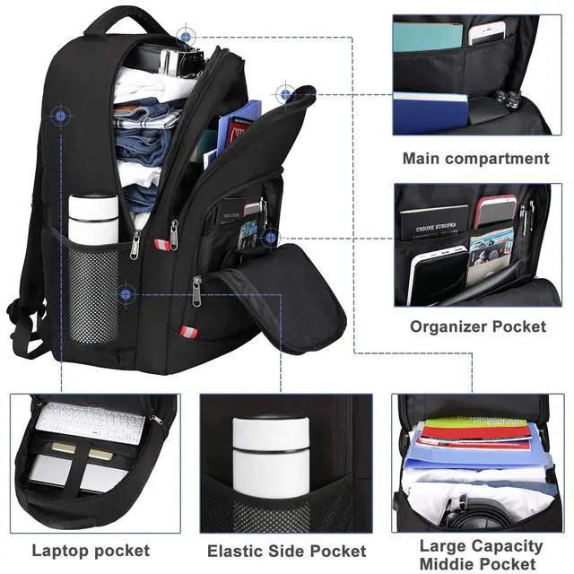 Alt view image 2 of 6 - Laptop Backpack for Men, 17.3inch Large Business Travel Backpack