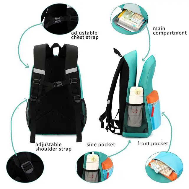 Alt view image 3 of 6 - Backpack Set for Girls Boy Kids Backpack with Lunch Box for Elementary Primary Kindergarten School Bag (Navy Green, Large)
