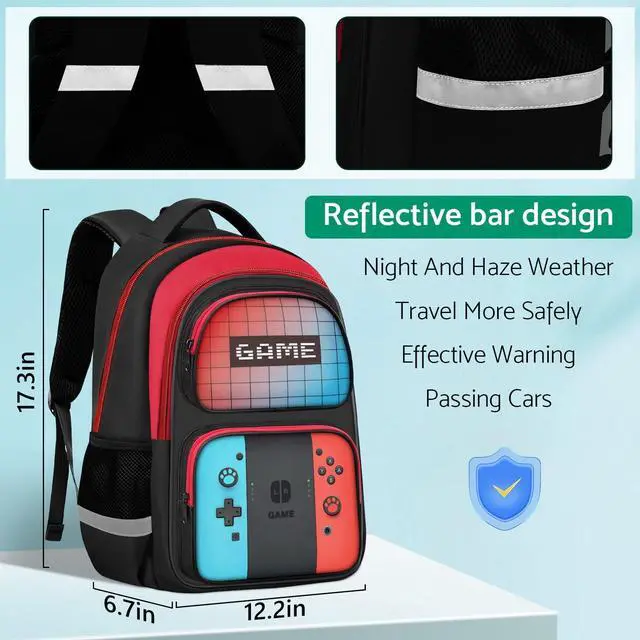 Alt view image 2 of 7 - Kids Backpack for Boys,Gamer Boys Backpack for Children Teens Elementary Middle School,Game Bookbag Ages 6-18,School Bookbag Travel Back Pack,17 Large Capacity