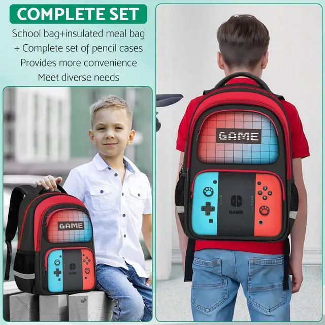 Alt view image 6 of 7 - Kids Backpack for Boys,Gamer Boys Backpack for Children Teens Elementary Middle School,Game Bookbag Ages 6-18,School Bookbag Travel Back Pack,17 Large Capacity