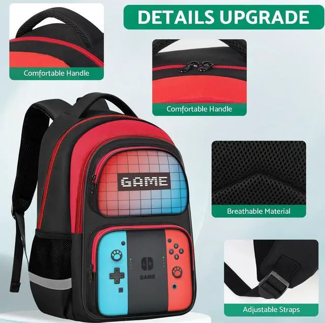 Alt view image 7 of 7 - Kids Backpack for Boys,Gamer Boys Backpack for Children Teens Elementary Middle School,Game Bookbag Ages 6-18,School Bookbag Travel Back Pack,17 Large Capacity