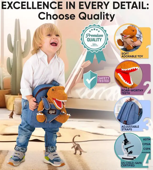Alt view image 2 of 7 - Toddler Backpack w. Plush Dinosaur Toy, Kids Gift 2 3 4 5
