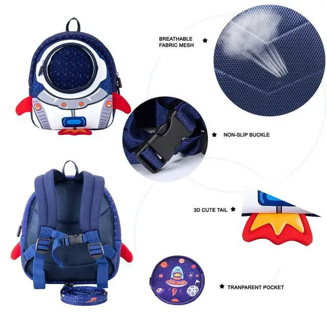 Alt view image 3 of 7 - Rocket Toddler Kids Backpack with Harness Leash for Boys Girls Age 1-3