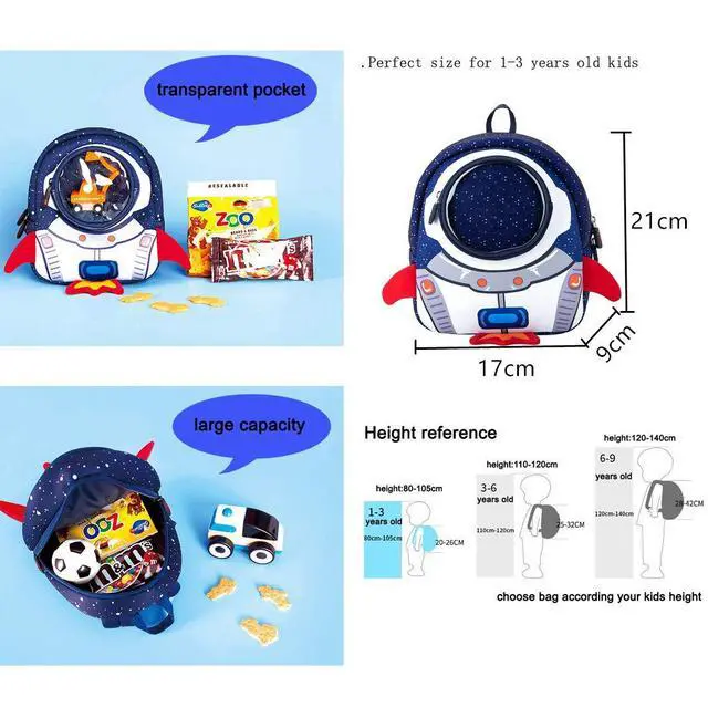 Alt view image 4 of 7 - Rocket Toddler Kids Backpack with Harness Leash for Boys Girls Age 1-3