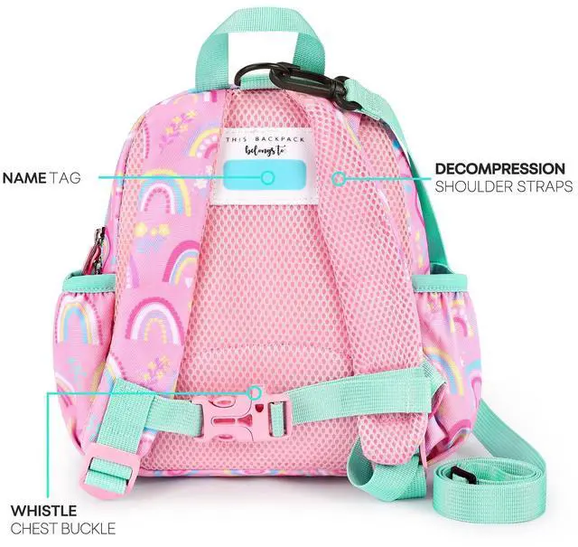 Alt view image 2 of 7 - Backpack Leash for Toddlers 1-3: Baby Backpack for Girls with Anti-Lost Harness - Rainbow Pink